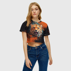 Женская футболка Crop-top 3D Ревущий гепард - фото 2