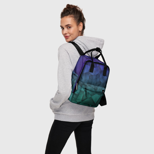 Женский рюкзак 3D с принтом Холодный градиент зелено-фиолетовый, вид сбоку #3