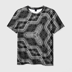 Мужская футболка 3D Черно-белый ассеметричный узор