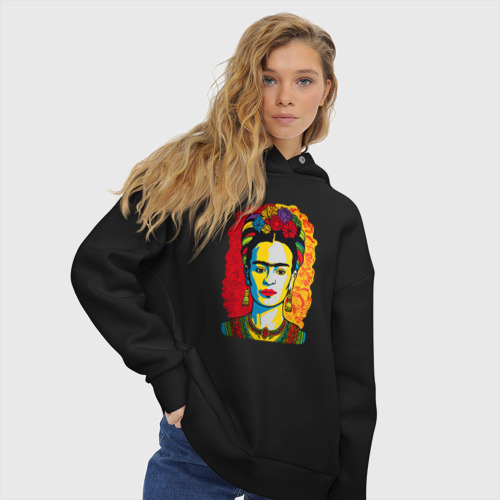 Женское худи Oversize хлопок Фрида Кало Frida Khalo, цвет черный - фото 4