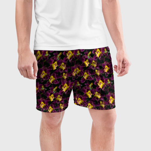 Мужские шорты спортивные Фиолетово желтая орхидея, цвет 3D печать - фото 3
