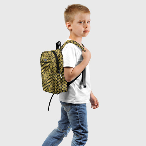Детский рюкзак 3D с принтом Цветок Жизни - Золото, вид сзади #1