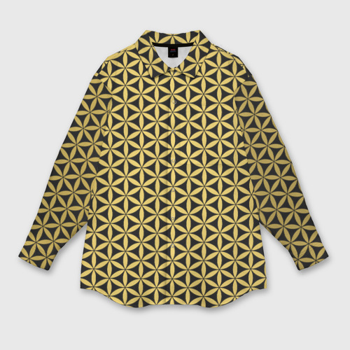 Женская рубашка oversize 3D с принтом Цветок Жизни - Золото, вид спереди #2