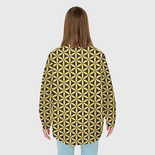Женская рубашка oversize 3D с принтом Цветок Жизни - Золото, вид сзади #2