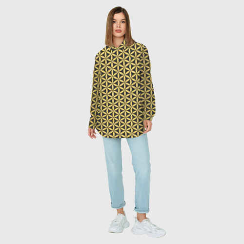 Женская рубашка oversize 3D с принтом Цветок Жизни - Золото, вид сбоку #3