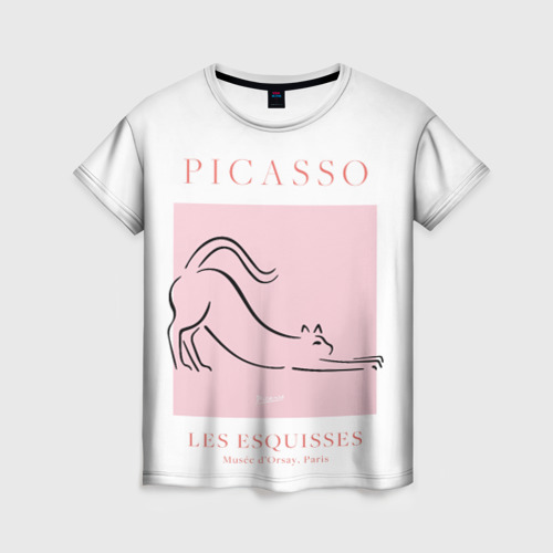 Женская футболка с принтом Кот - Пабло Пикассо, вид спереди №1