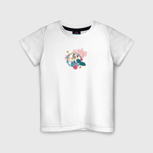 Детская футболка из хлопка с принтом Сиамская кошка русалка, вид спереди №1