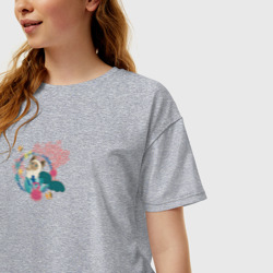 Женская футболка хлопок Oversize Сиамская кошка русалка - фото 2