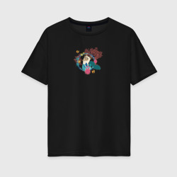 Женская футболка хлопок Oversize Сиамская кошка русалка