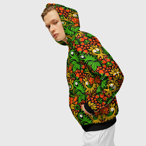 Мужская толстовка 3D на молнии Русское народное искусство - хохлома, цвет черный - фото 5
