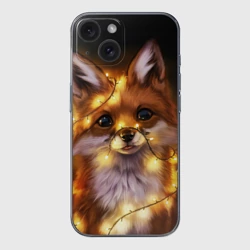 Чехол для iPhone 15 силиконовый с защитой камеры Лисенок в гирлянде