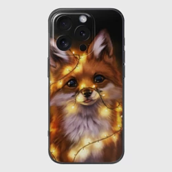 Чехол для iPhone 16 Pro силиконовый с защитой камеры Лисенок в гирлянде