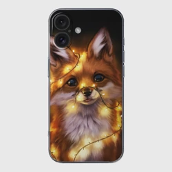 Чехол для iPhone 16 силиконовый с защитой камеры Лисенок в гирлянде