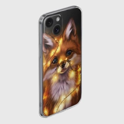 Чехол для iPhone 15 силиконовый с защитой камеры Лисенок в гирлянде - фото 2
