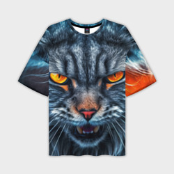 Мужская футболка oversize 3D Angry cat