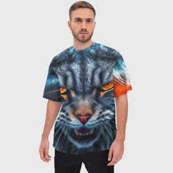 Мужская футболка oversize 3D Angry cat - фото 2