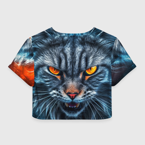 Женская футболка Crop-top 3D Angry cat, цвет 3D печать - фото 2