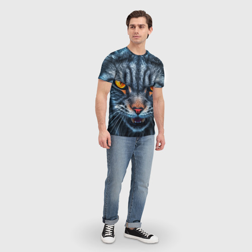 Мужская футболка 3D Angry cat, цвет 3D печать - фото 5