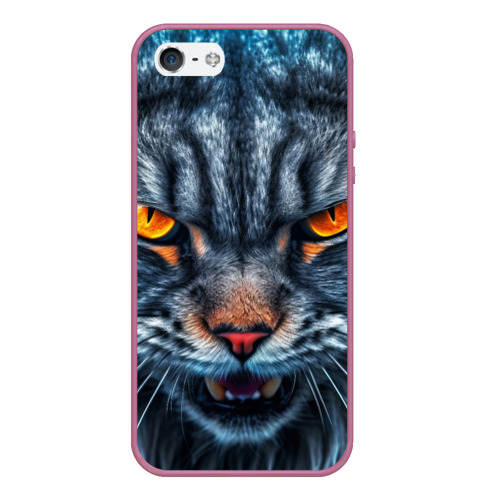 Чехол для iPhone 5/5S матовый Angry cat, цвет розовый
