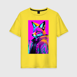 Женская футболка хлопок Oversize Funny fox - neural network