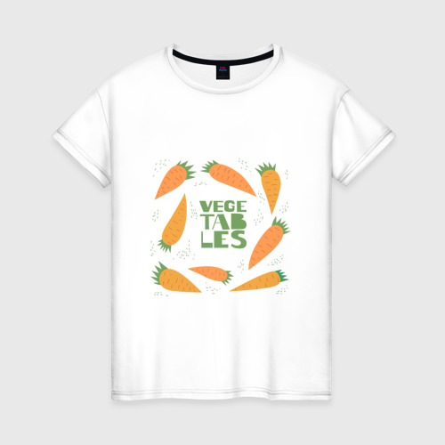 Женская футболка из хлопка с принтом Морковки, вид спереди №1