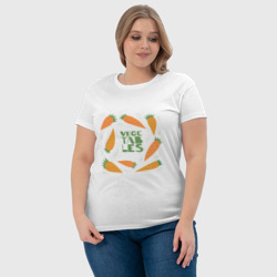 Футболка с принтом Морковки для женщины, вид на модели спереди №4. Цвет основы: белый