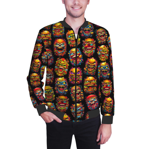 Мужской бомбер 3D Monster burgers - pattern, цвет черный - фото 3