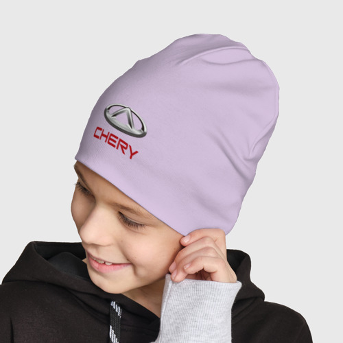 Детская шапка демисезонная Chery - лого, цвет лаванда - фото 4