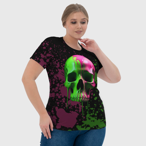 Женская футболка 3D Кислотный череп в краске, цвет 3D печать - фото 6