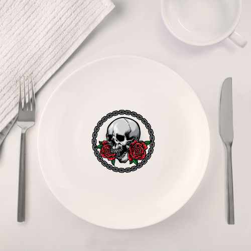 Набор: тарелка + кружка Готический череп с розами - фото 4
