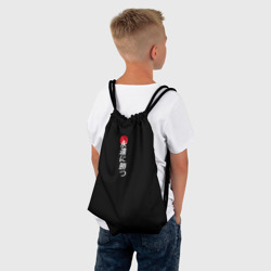 Рюкзак с принтом Иероглифы и красное солнце для любого человека, вид спереди №3. Цвет основы: белый