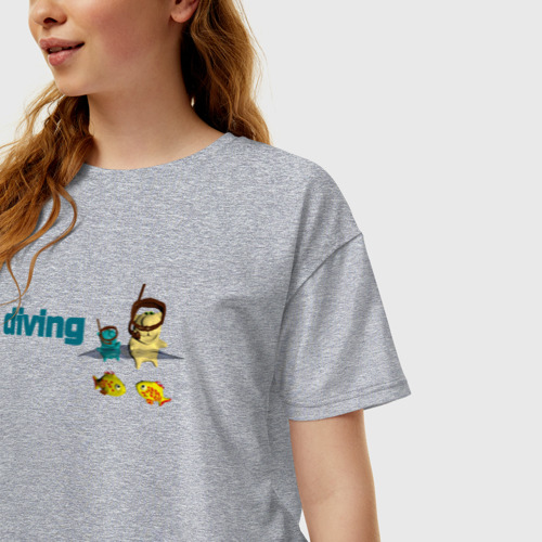 Женская футболка хлопок Oversize Дайвинг котов, цвет меланж - фото 3