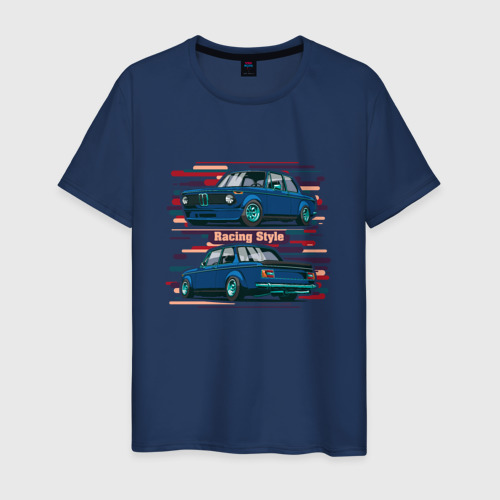 Мужская футболка хлопок BMW 2002 Racing Style, цвет темно-синий