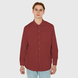 Мужская рубашка oversize 3D Насыщенный бордовый однотонный - фото 2