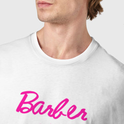 Футболка с принтом Барбер как Barbie для мужчины, вид на модели спереди №4. Цвет основы: белый