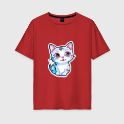 Женская футболка хлопок Oversize Стикер - милый котик