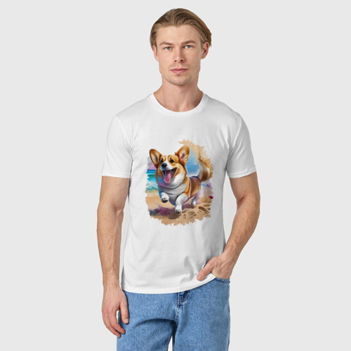 Мужская футболка хлопок Пляжный корги, цвет белый - фото 3