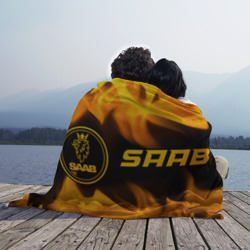 Плед с принтом Saab - gold gradient: надпись и символ для любого человека, вид спереди №3. Цвет основы: 3d (велсофт)