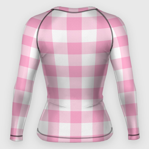 Женский рашгард 3D с принтом Барби лого розовая клетка, вид сзади #1