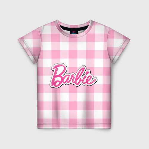 Детская футболка 3D Барби лого розовая клетка, цвет 3D печать