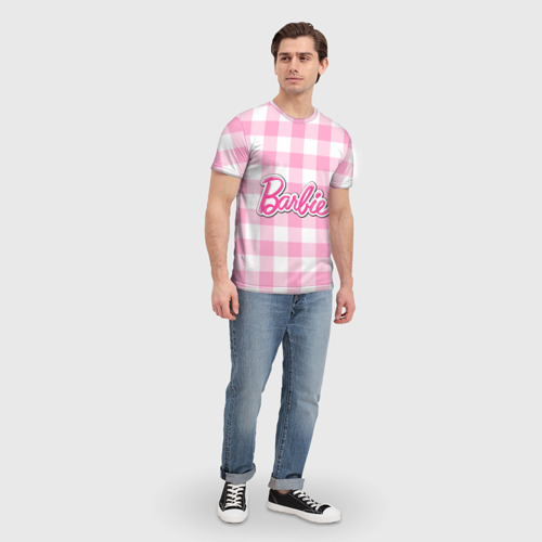 Мужская футболка 3D Барби лого розовая клетка, цвет 3D печать - фото 5
