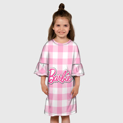 Детское платье 3D Барби лого розовая клетка - фото 2