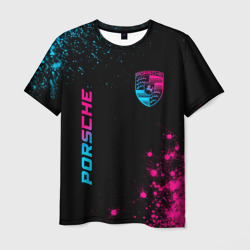 Мужская футболка 3D Porsche - neon gradient: надпись, символ