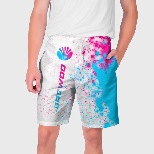 Мужские шорты 3D с принтом Daewoo neon gradient style: по-вертикали, вид спереди #2