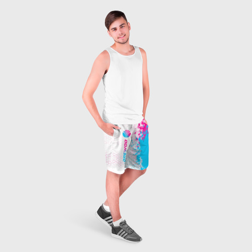 Мужские шорты 3D с принтом Daewoo neon gradient style: по-вертикали, фото на моделе #1