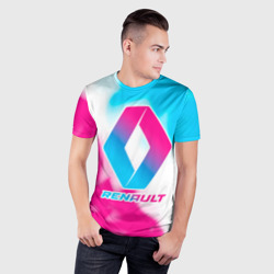 Мужская футболка 3D Slim Renault neon gradient style - фото 2