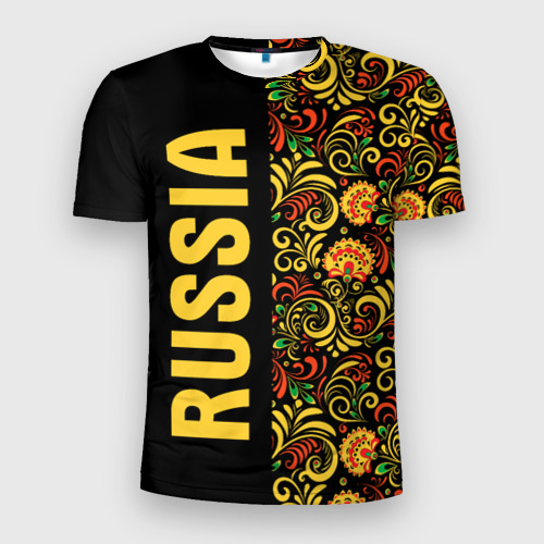 Мужская футболка 3D Slim с принтом Russia хохлома, вид спереди #2