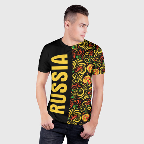 Мужская футболка 3D Slim с принтом Russia хохлома, фото на моделе #1