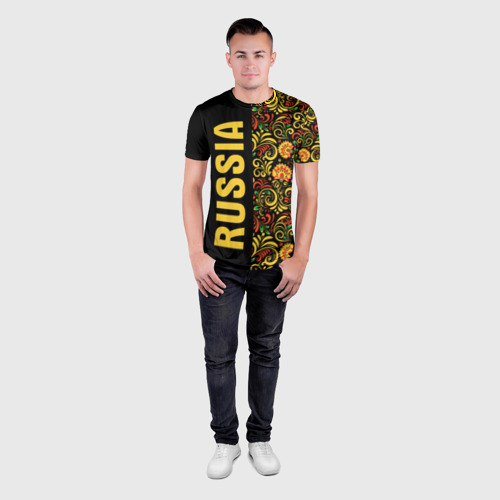 Мужская футболка 3D Slim с принтом Russia хохлома, вид сбоку #3