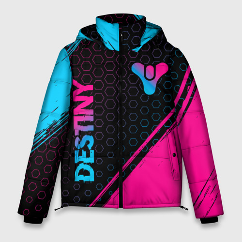 Мужская зимняя куртка 3D Destiny - neon gradient: надпись, символ, цвет черный